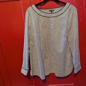 Talbots Black and White Rounded Neck Long Sleeve Blouse